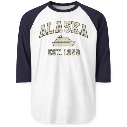 Alaska Cruise Shirt 3/4 Sleeve Raglan Shirt – White/Navy – Alaska Cruise Shirts