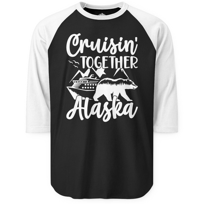 Alaska Cruise Adventure Shirt 3/4 Sleeve Raglan Shirt – Black/White – Alaska Cruise Shirts