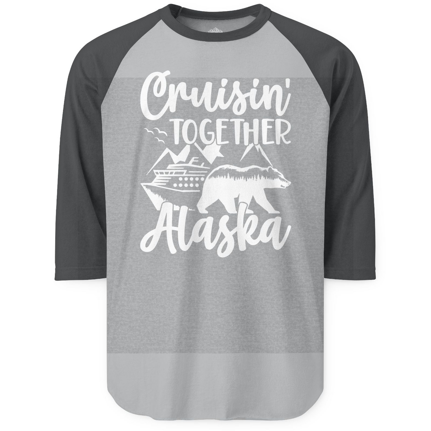 Alaska Cruise Adventure Shirt 3/4 Sleeve Raglan Shirt – Heather Grey/Heather Charcoal – Alaska Cruise Shirts