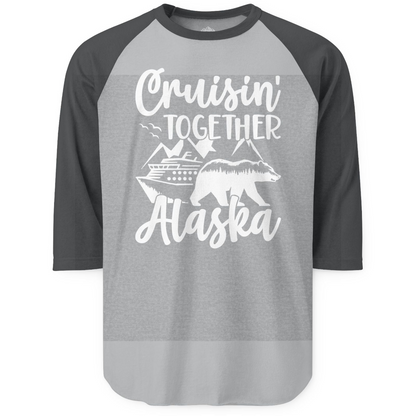 Alaska Cruise Adventure Shirt 3/4 Sleeve Raglan Shirt – Heather Grey/Heather Charcoal – Alaska Cruise Shirts