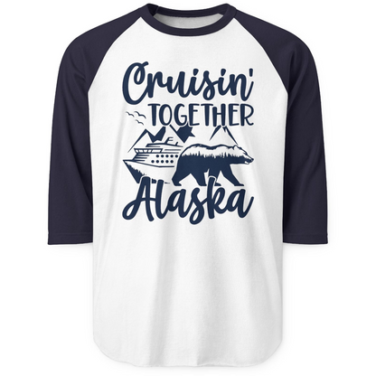 Alaska Cruise Adventure Shirt 3/4 Sleeve Raglan Shirt – White/Navy – Alaska Cruise Shirts