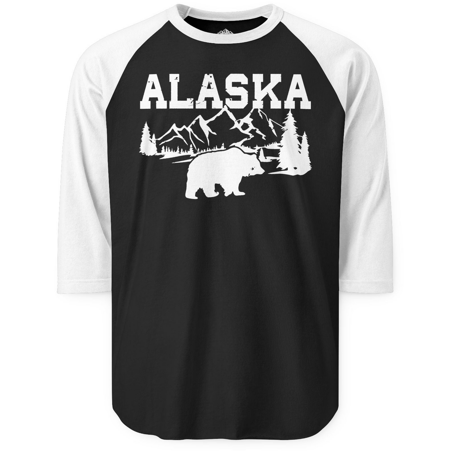 Alaska Bear Shirt 3/4 Sleeve Raglan Shirt – Black/White – Alaska Cruise Shirts