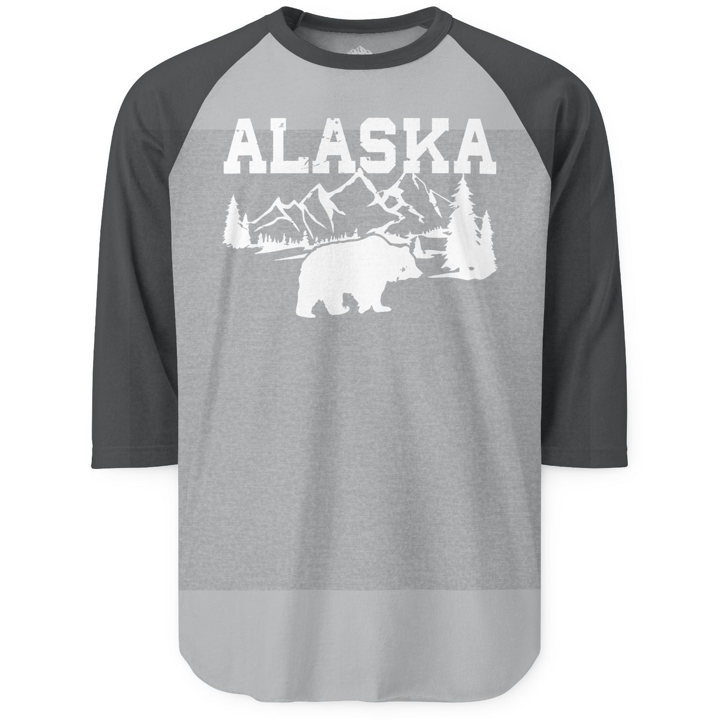 Alaska Bear Shirt 3/4 Sleeve Raglan Shirt – Heather Grey/Heather Charcoal – Alaska Cruise Shirts