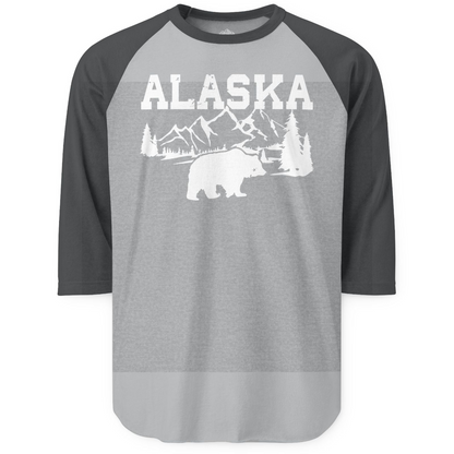 Alaska Bear Shirt 3/4 Sleeve Raglan Shirt – Heather Grey/Heather Charcoal – Alaska Cruise Shirts