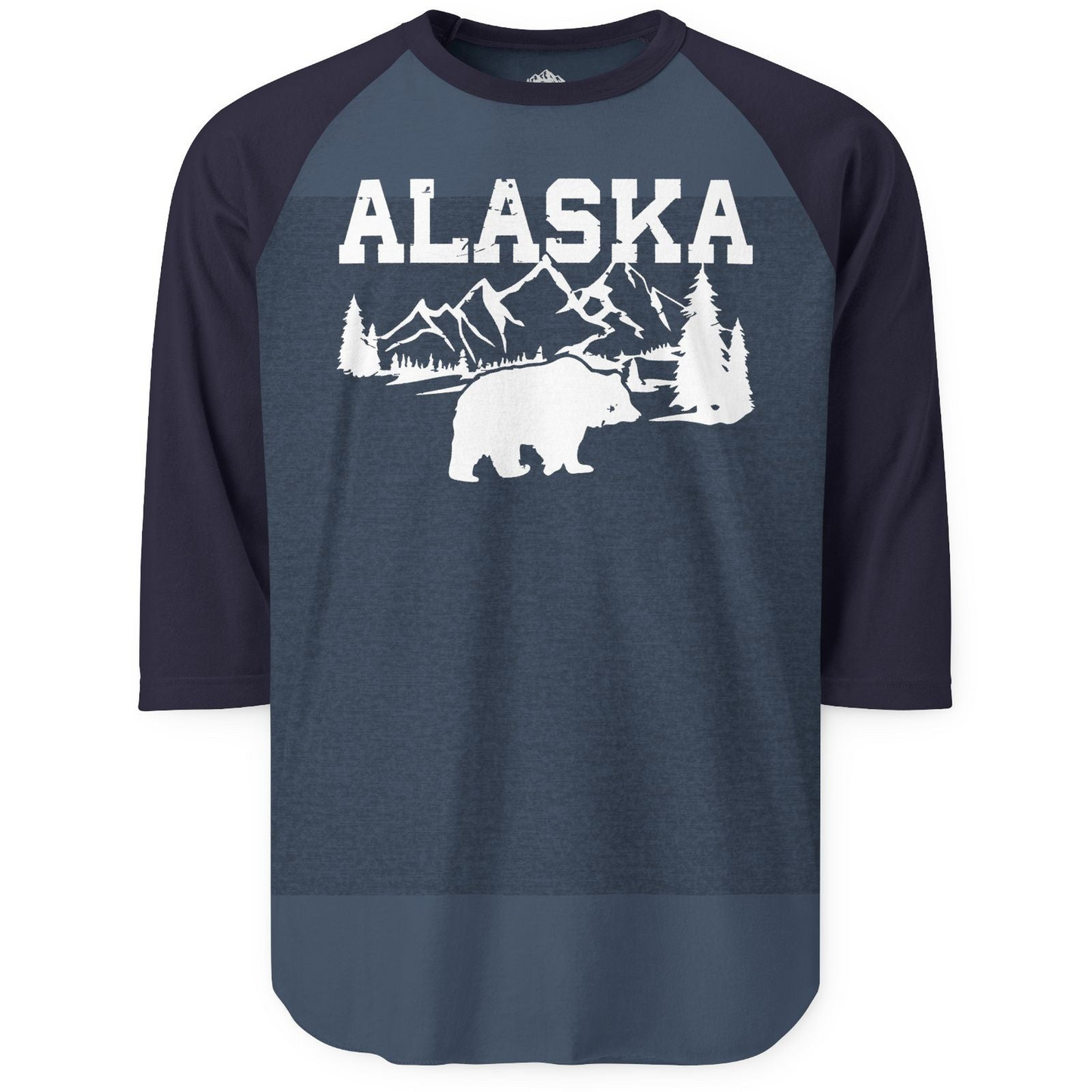Alaska Bear Shirt 3/4 Sleeve Raglan Shirt – Heather Denim/Navy – Alaska Cruise Shirts