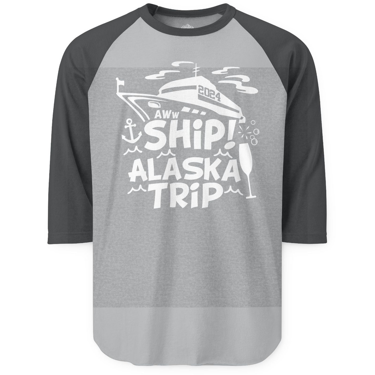 Aww Ship Alaska Cruise Shirt 3/4 Sleeve Raglan Shirt – Heather Grey/Heather Charcoal – Alaska Cruise Shirts