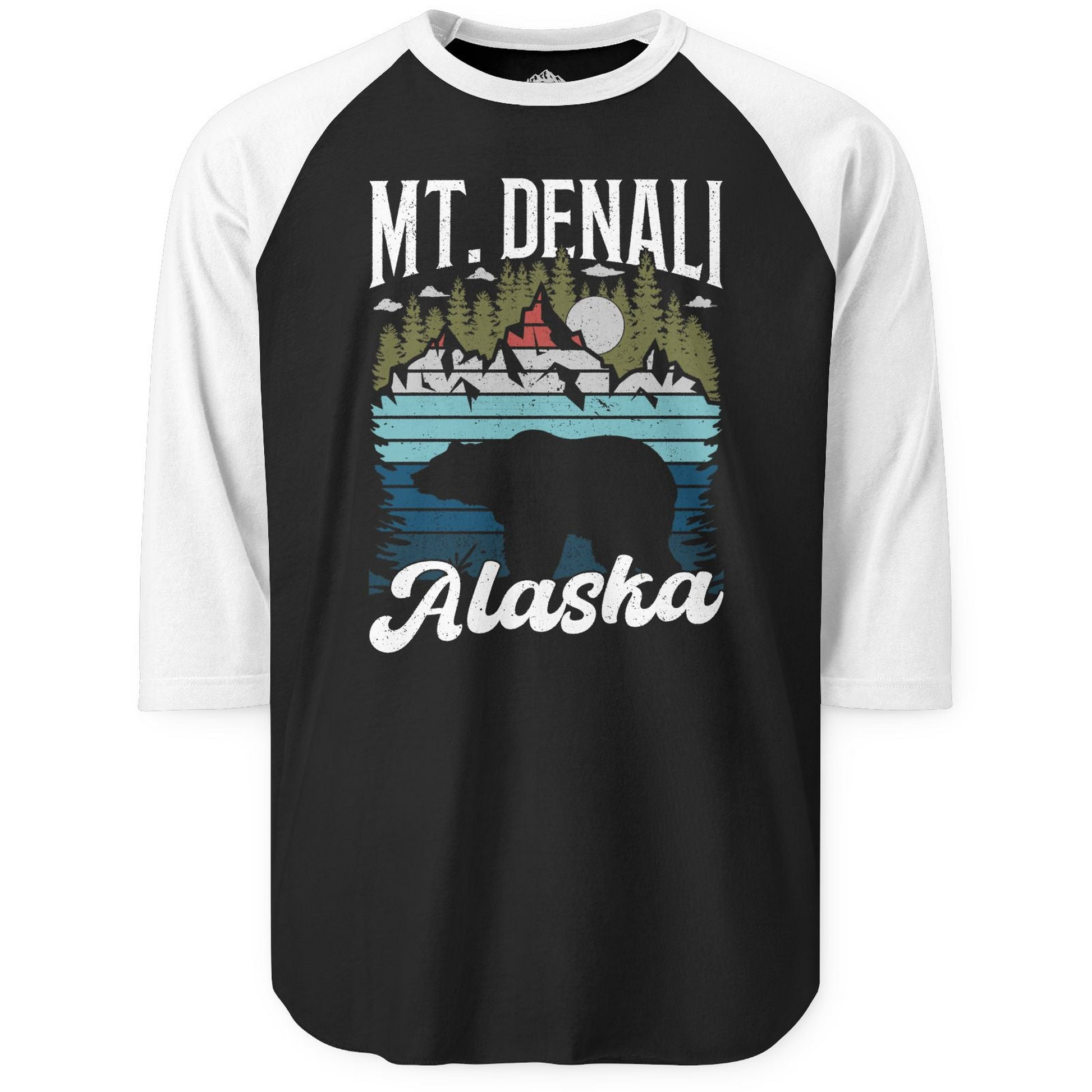 Mt Denali Alaska Bear Wilderness Shirt 3/4 Sleeve Raglan Shirt – Black/White – Alaska Cruise Shirts