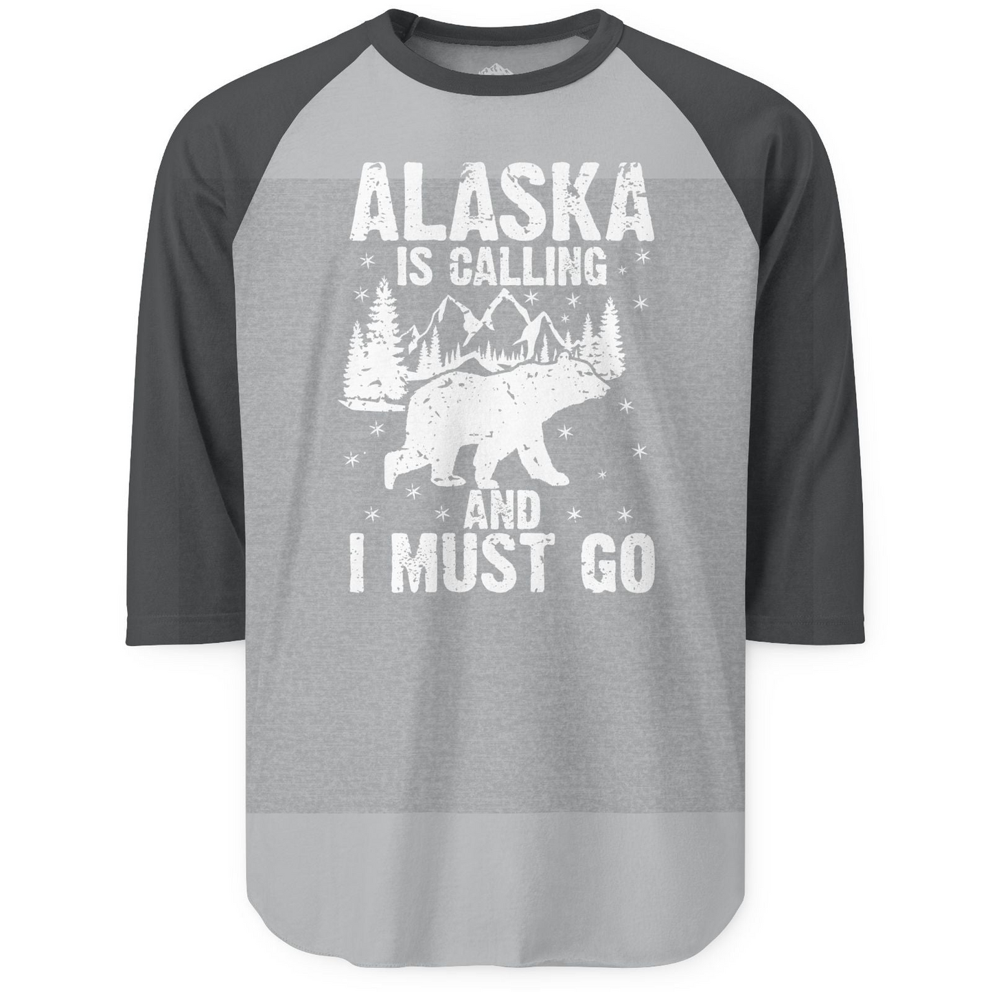 Alaska Is Calling Bear Mountain Wilderness Adventure Vintage Shirt — 3/4 Sleeve 3/4 Sleeve Raglan Shirt – Heather Grey/Heather Charcoal – Alaska Cruise Shirts