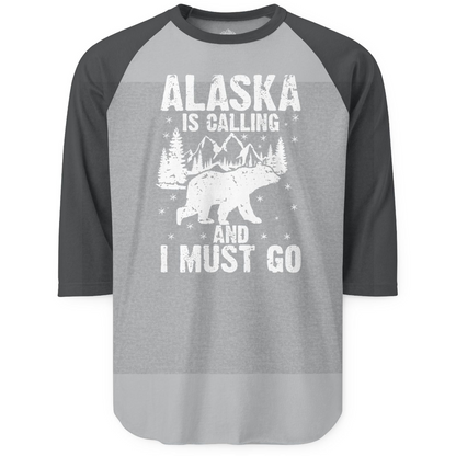 Alaska Is Calling Bear Mountain Wilderness Adventure Vintage Shirt — 3/4 Sleeve 3/4 Sleeve Raglan Shirt – Heather Grey/Heather Charcoal – Alaska Cruise Shirts