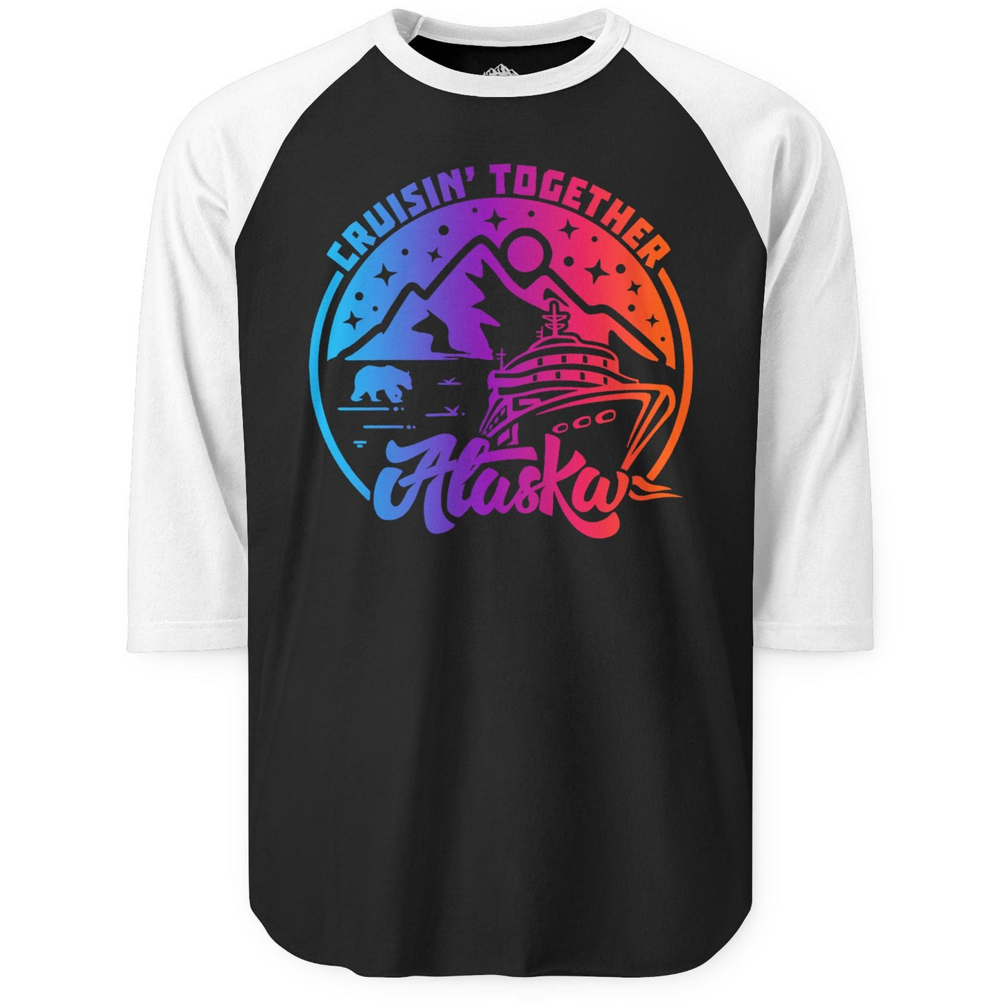 Alaska Cruise Shirt 3/4 Sleeve Raglan Shirt – Black/White – Alaska Cruise Shirts