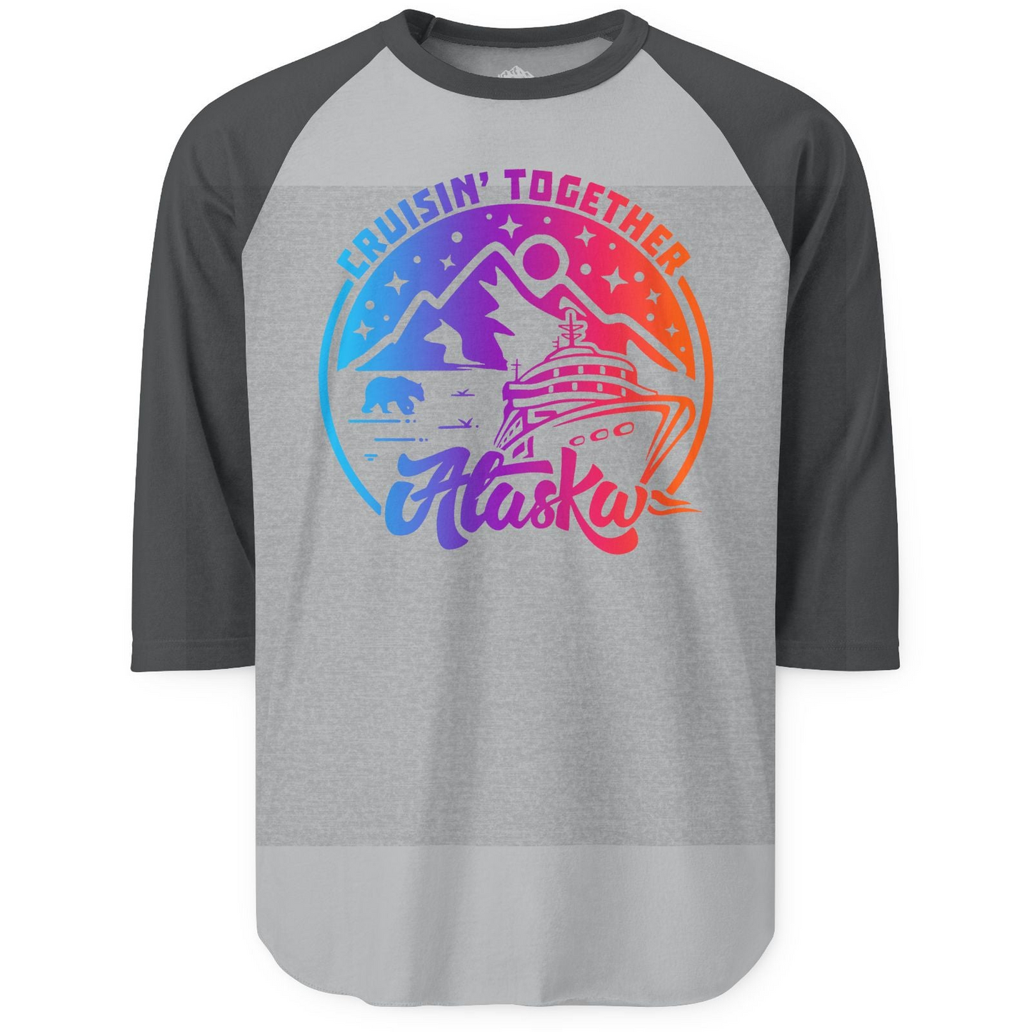 Alaska Cruise Shirt 3/4 Sleeve Raglan Shirt – Heather Grey/Heather Charcoal – Alaska Cruise Shirts