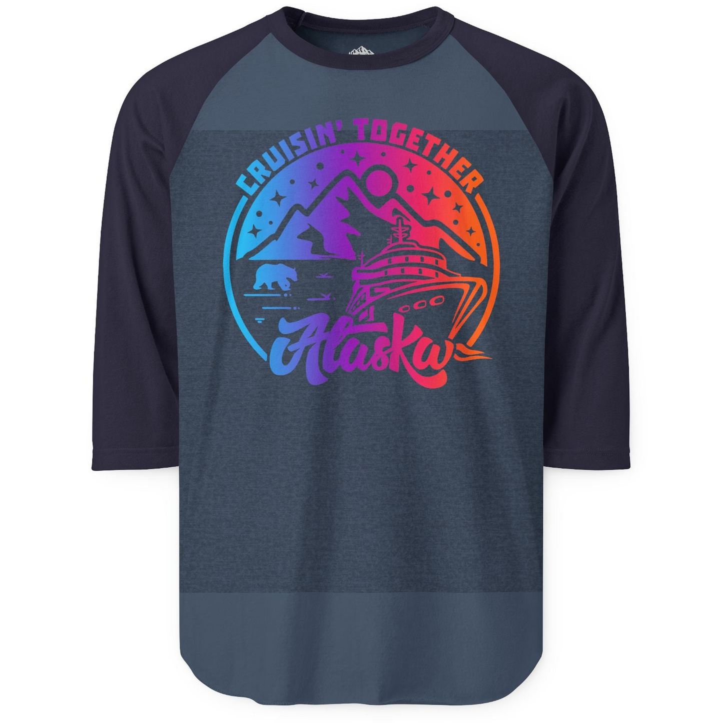 Alaska Cruise Shirt 3/4 Sleeve Raglan Shirt – Heather Denim/Navy – Alaska Cruise Shirts