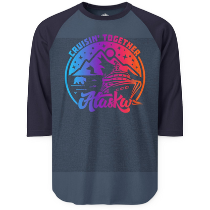 Alaska Cruise Shirt 3/4 Sleeve Raglan Shirt – Heather Denim/Navy – Alaska Cruise Shirts