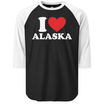 I Love Alaska Shirt 3/4 Sleeve Raglan Shirt – Black/White – Alaska Cruise Shirts