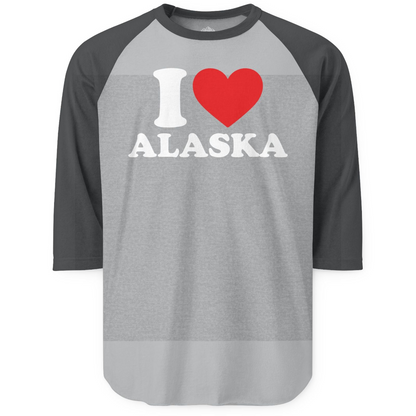 I Love Alaska Shirt 3/4 Sleeve Raglan Shirt – Heather Grey/Heather Charcoal – Alaska Cruise Shirts