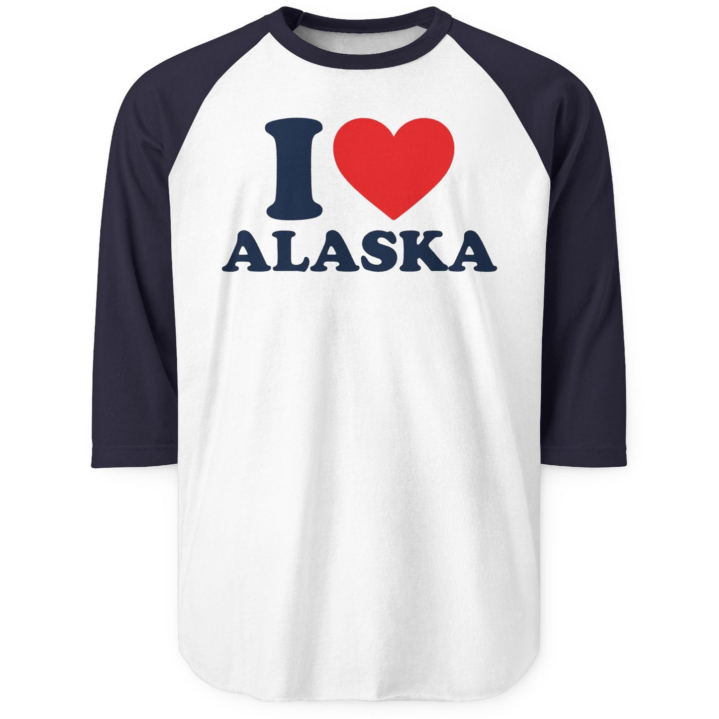I Love Alaska Shirt 3/4 Sleeve Raglan Shirt – White/Navy – Alaska Cruise Shirts