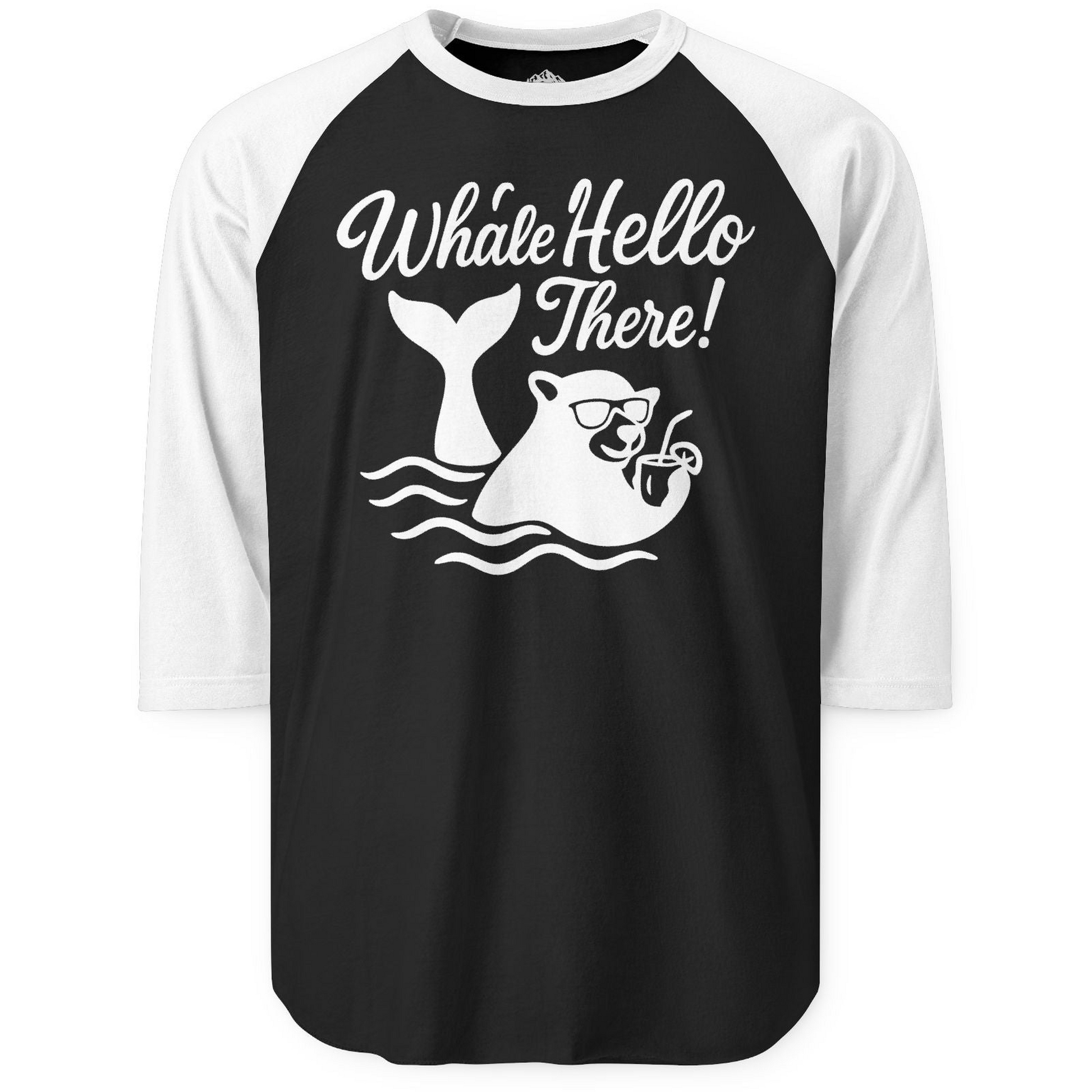 Whale Hello There Shirt 3/4 Sleeve Raglan Shirt – Black/White – Alaska Cruise Shirts