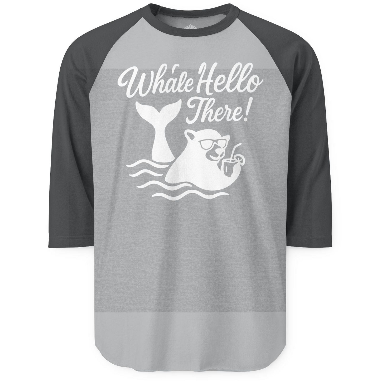 Whale Hello There Shirt 3/4 Sleeve Raglan Shirt – Heather Grey/Heather Charcoal – Alaska Cruise Shirts
