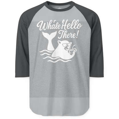 Whale Hello There Shirt 3/4 Sleeve Raglan Shirt – Heather Grey/Heather Charcoal – Alaska Cruise Shirts