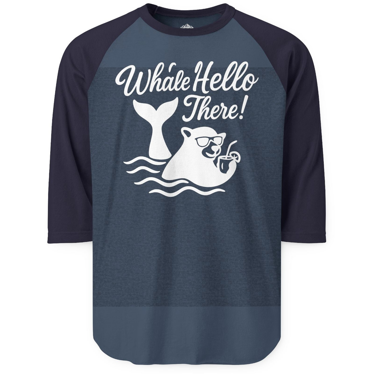Whale Hello There Shirt 3/4 Sleeve Raglan Shirt – Heather Denim/Navy – Alaska Cruise Shirts