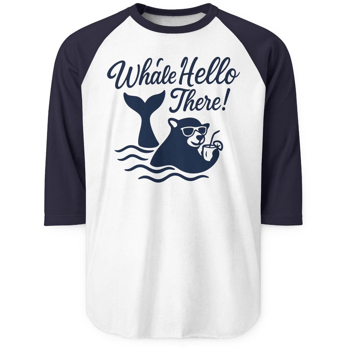 Whale Hello There Shirt 3/4 Sleeve Raglan Shirt – White/Navy – Alaska Cruise Shirts