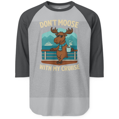 Funny Moose on Alaska Cruise Ship Shirt 3/4 Sleeve Raglan Shirt – Heather Grey/Heather Charcoal – Alaska Cruise Shirts