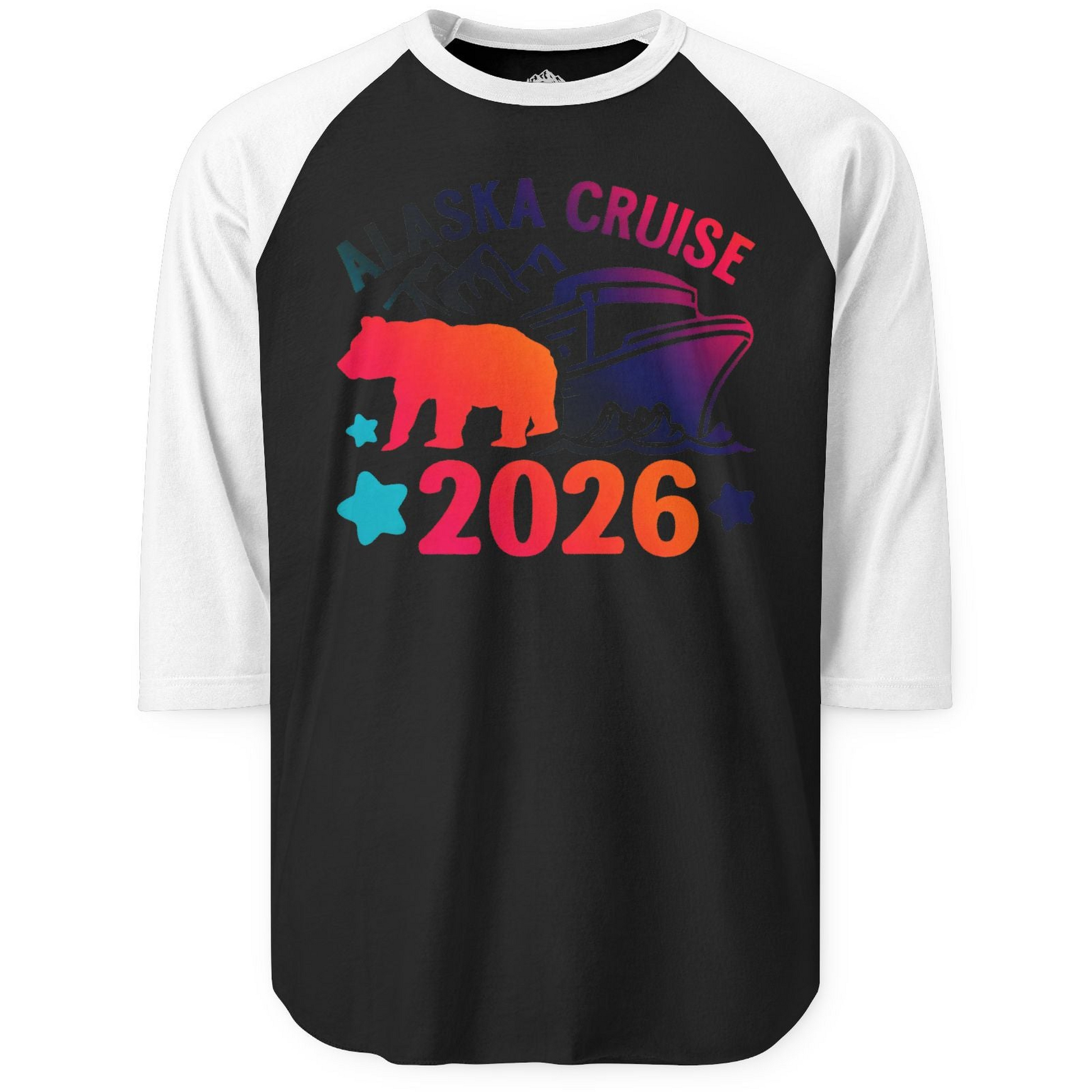 Alaska Cruise 2026 Shirt 3/4 Sleeve Raglan Shirt – Black/White – Alaska Cruise Shirts