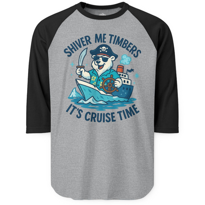 Funny Polar Bear Pirate Cruise Vacation Shirt 3/4 Sleeve Raglan Shirt – Heather Grey/Black – Alaska Cruise Shirts