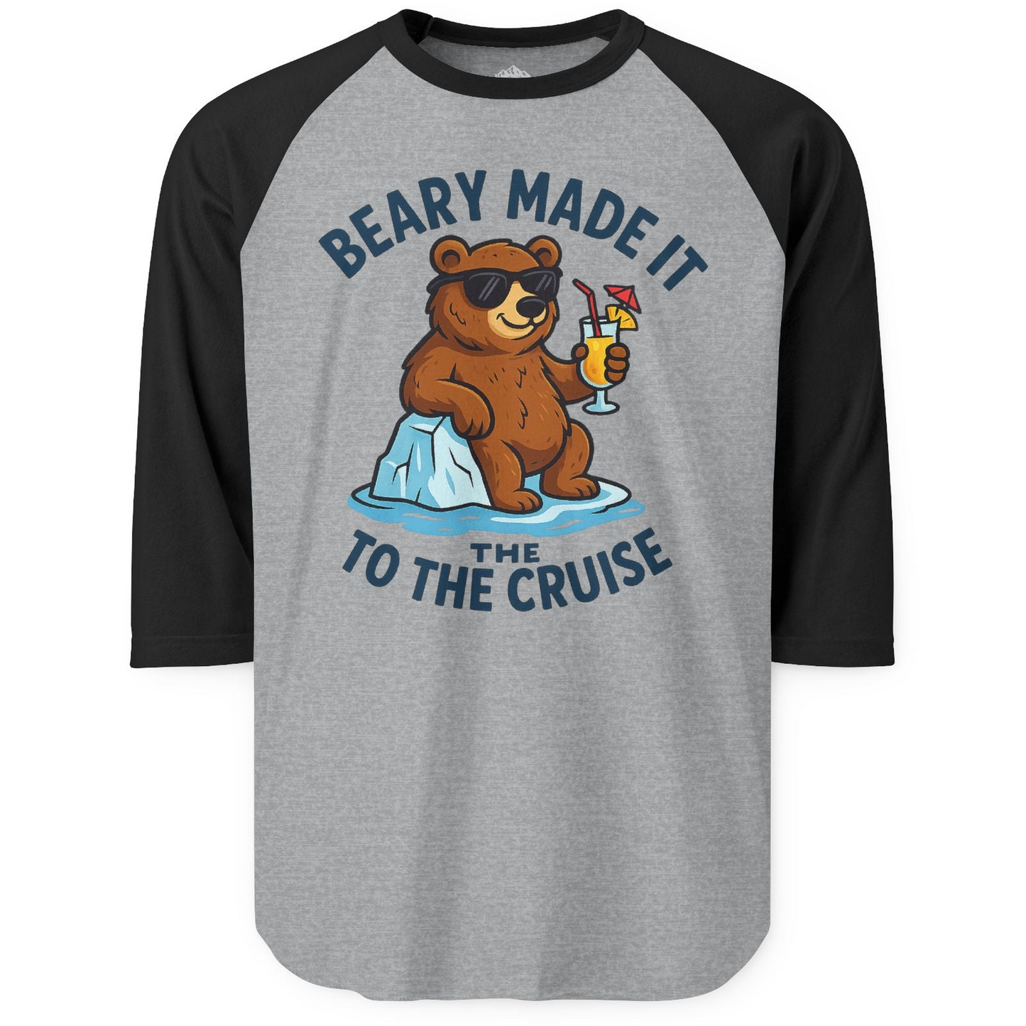 Funny Cruise Bear Shirt 3/4 Sleeve Raglan Shirt – Heather Grey/Black – Alaska Cruise Shirts