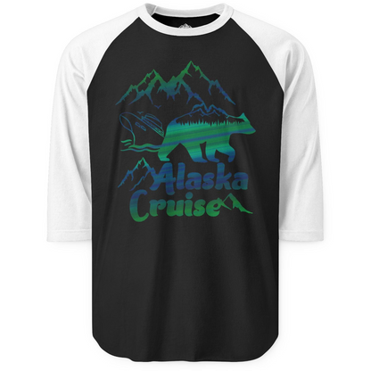 Alaska Cruise Bear Mountains Silhouette Shirt 3/4 Sleeve Raglan Shirt – Black/White – Alaska Cruise Shirts