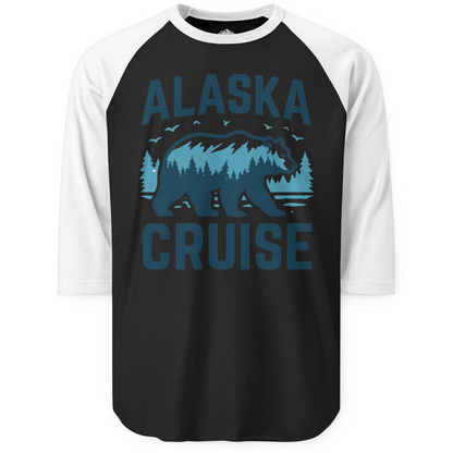 Alaska Cruise Shirt Bear Silhouette Forest Wildlife Nature Tee — 3/4 Sleeve 3/4 Sleeve Raglan Shirt – Black/White – Alaska Cruise Shirts