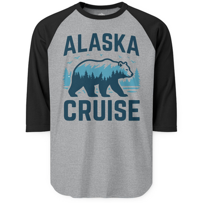 Alaska Cruise Shirt Bear Silhouette Forest Wildlife Nature Tee — 3/4 Sleeve 3/4 Sleeve Raglan Shirt – Heather Grey/Black – Alaska Cruise Shirts