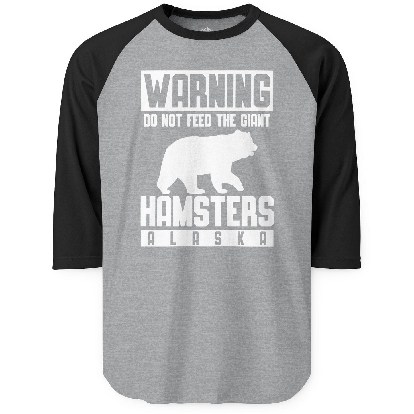Funny Alaska Bear Giant Hamster Warning Sign Shirt for Travelers 3/4 Sleeve Raglan Shirt – Heather Grey/Black – Alaska Cruise Shirts