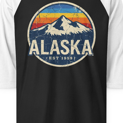 Alaska Vintage 3/4 sleeve shirt 3/4 Sleeve Raglan Shirt – Black/White – Alaska Cruise Shirts Close Up