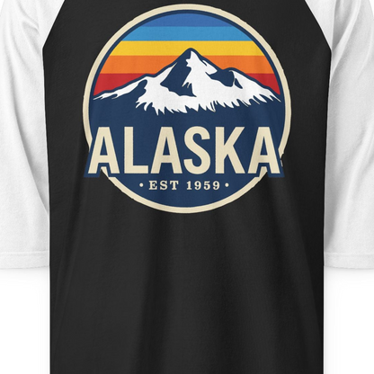 Alaska Vintage Shirt 3/4 Sleeve Raglan Shirt – Black/White – Alaska Cruise Shirts Close Up
