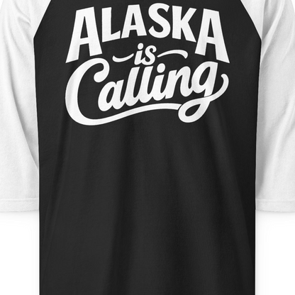 Alaska Is Calling 3/4 sleeve shirt 3/4 Sleeve Raglan Shirt – Black/White – Alaska Cruise Shirts Close Up