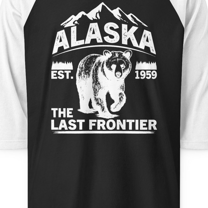 Alaska Bear Shirt 3/4 Sleeve Raglan Shirt – Black/White – Alaska Cruise Shirts Close Up