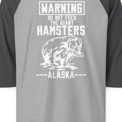 Funny Alaska Bear Warning Sign Shirt 3/4 Sleeve Raglan Shirt – Heather Grey/Heather Charcoal – Alaska Cruise Shirts Close Up