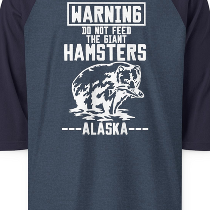 Funny Alaska Bear Warning Sign Shirt 3/4 Sleeve Raglan Shirt – Heather Denim/Navy – Alaska Cruise Shirts Close Up