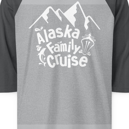 Alaska Family Cruise Adventure Shirt 3/4 Sleeve Raglan Shirt – Heather Grey/Heather Charcoal – Alaska Cruise Shirts Close Up