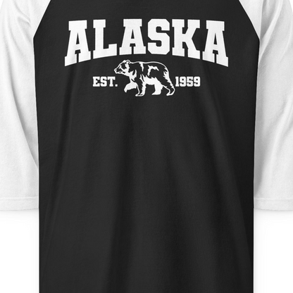 Vintage Alaska Bear Shirt 3/4 Sleeve Raglan Shirt – Black/White – Alaska Cruise Shirts Close Up
