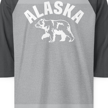 Alaska Bear Silhouette Wildlife Shirt 3/4 Sleeve Raglan Shirt – Heather Grey/Heather Charcoal – Alaska Cruise Shirts Close Up