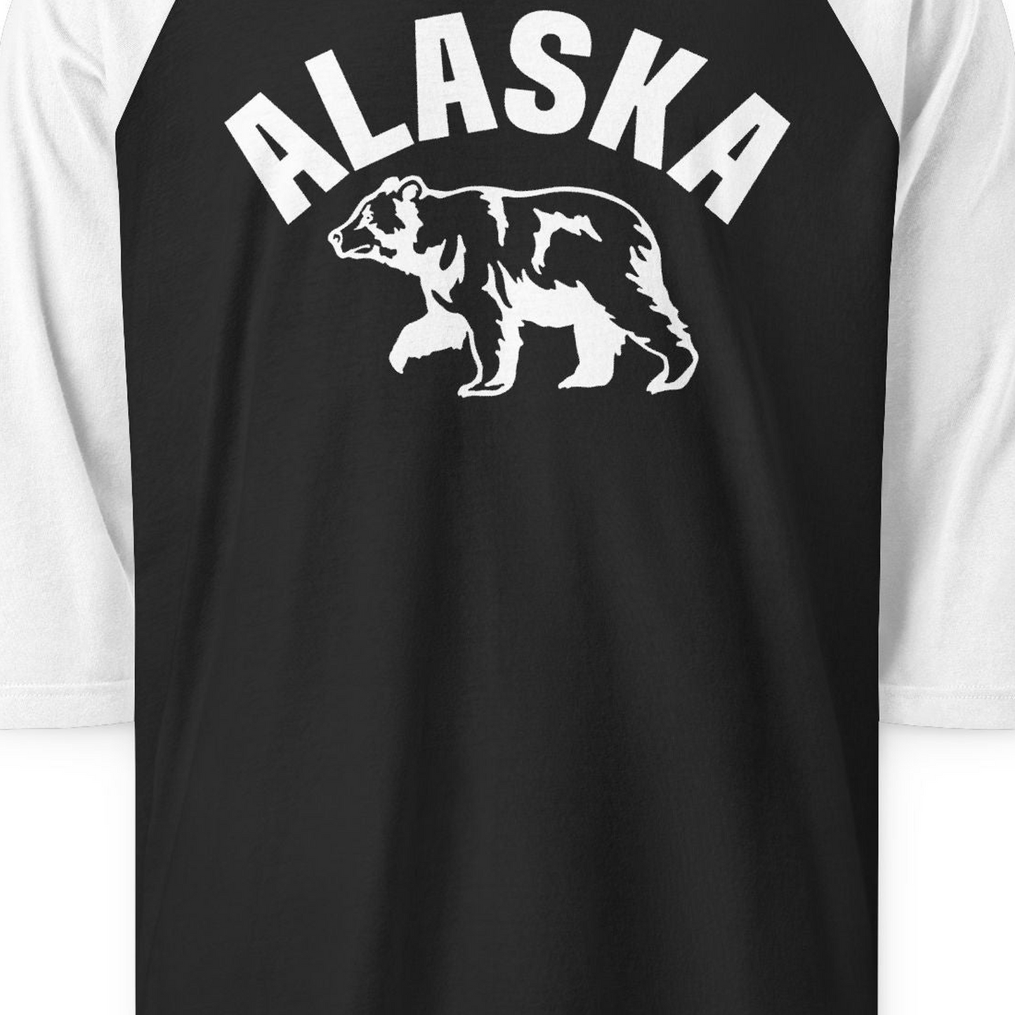 Alaska Bear Silhouette Wildlife Shirt 3/4 Sleeve Raglan Shirt – Black/White – Alaska Cruise Shirts Close Up