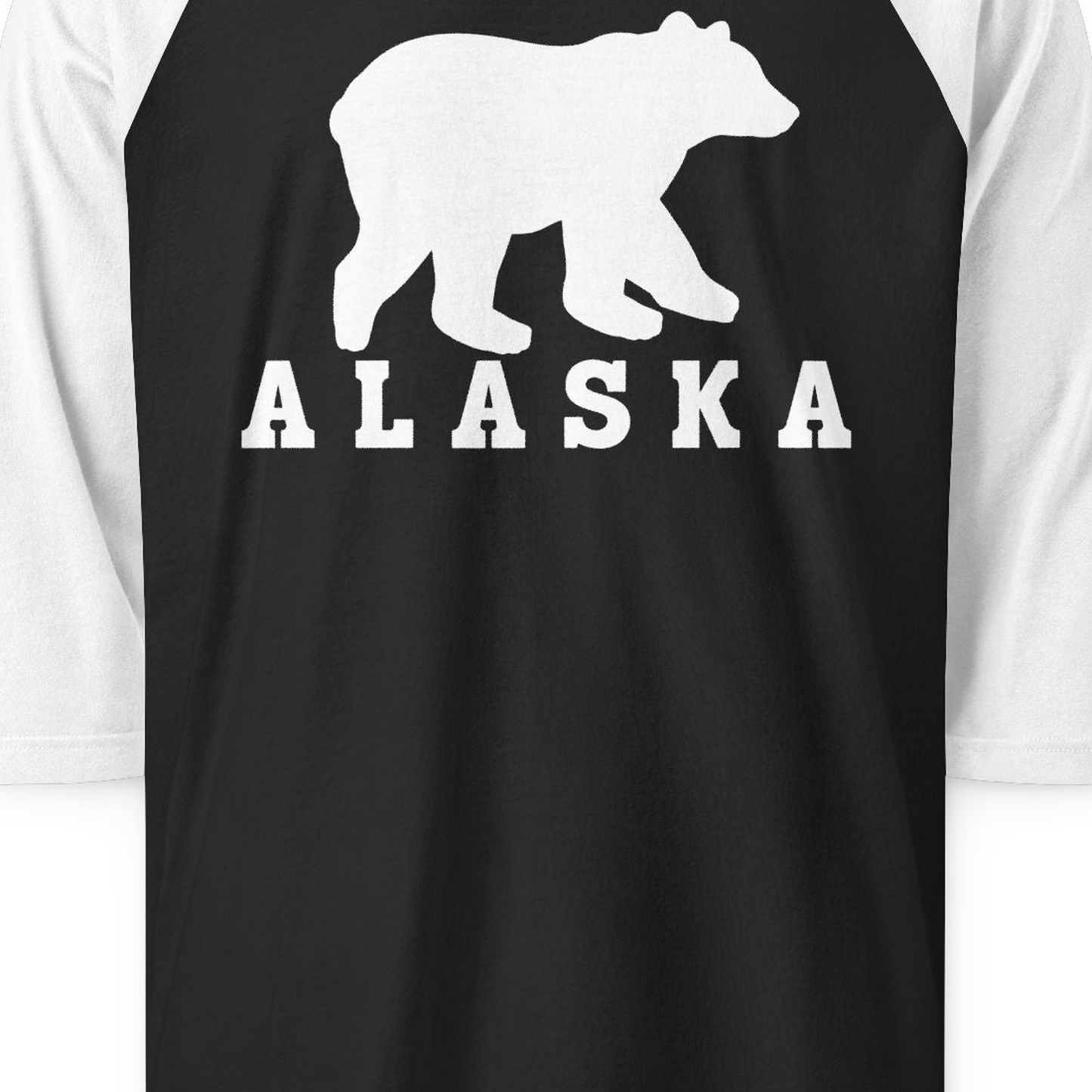 Alaska Bear Silhouette Shirt 3/4 Sleeve Raglan Shirt – Black/White – Alaska Cruise Shirts Close Up