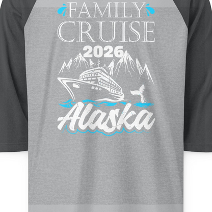 Alaska Family Cruise Shirt 3/4 Sleeve Raglan Shirt – Heather Grey/Heather Charcoal – Alaska Cruise Shirts Close Up