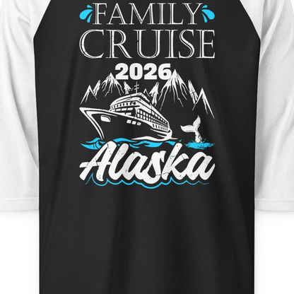 Alaska Family Cruise Shirt 3/4 Sleeve Raglan Shirt – Black/White – Alaska Cruise Shirts Close Up
