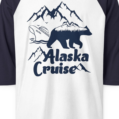 Alaska Cruise Shirt 3/4 Sleeve Raglan Shirt – White/Navy – Alaska Cruise Shirts Close Up