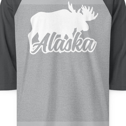 Alaska Moose Wildlife Silhouette Shirt 3/4 Sleeve Raglan Shirt – Heather Grey/Heather Charcoal – Alaska Cruise Shirts Close Up