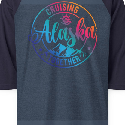Cruising Alaska Together Shirt 3/4 Sleeve Raglan Shirt – Heather Denim/Navy – Alaska Cruise Shirts Close Up