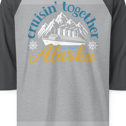 Alaska Cruise Adventure Shirt 3/4 Sleeve Raglan Shirt – Heather Grey/Heather Charcoal – Alaska Cruise Shirts Close Up